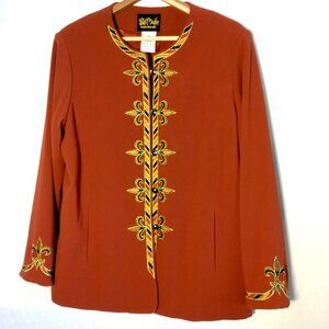Bob Mackie Wearable Art Jacket Medium Orange Rust Gold Fleur Di Lis Button Up